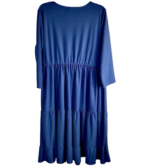 Reb in J Dress Slate Blue Swiss Dot Mid Length Tiered Skirt Long Sleeve Size L - Picture 4 of 14